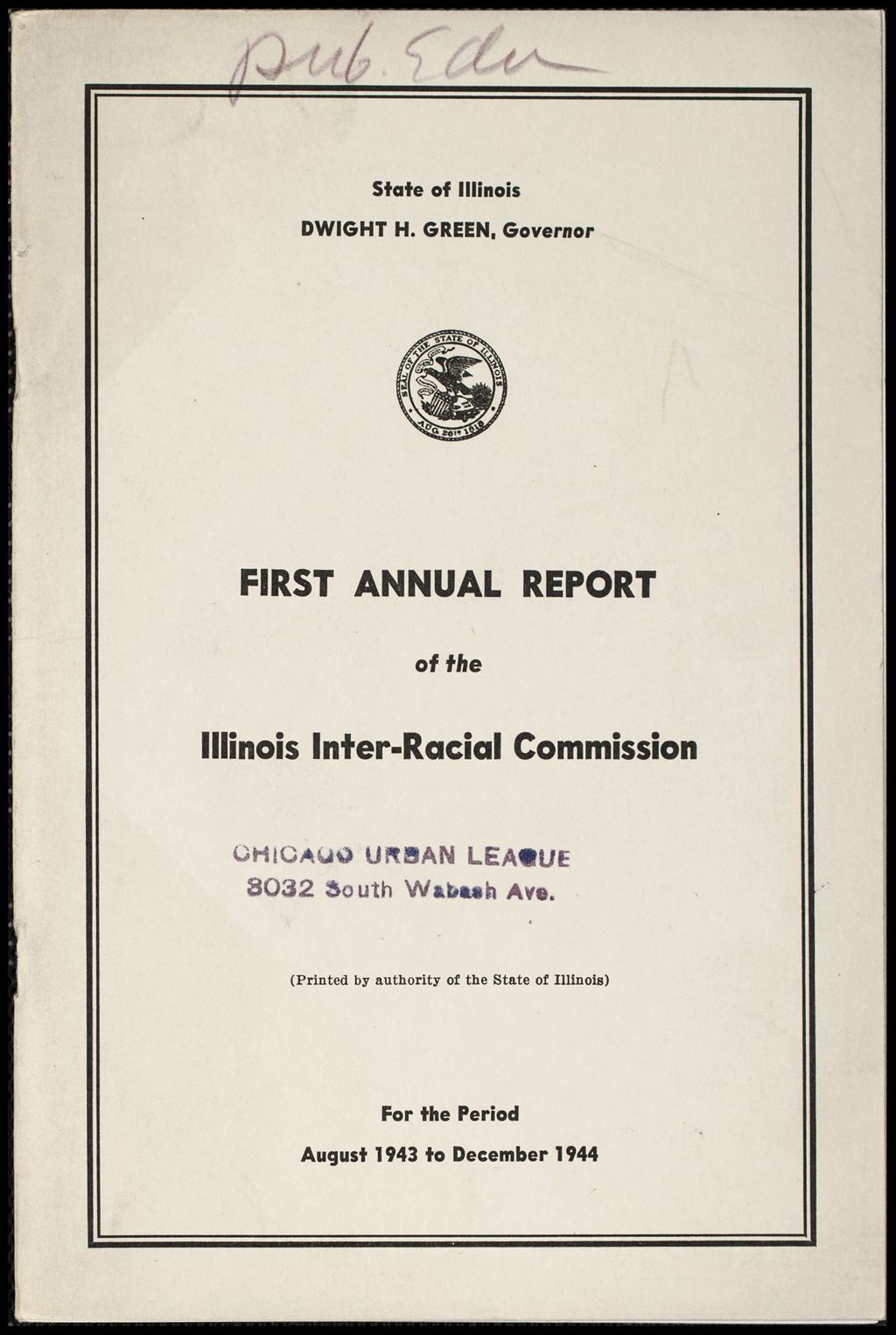 Miniature of Illinois Inter-racial Commission annual reports, 1944 (Folder I-2644)