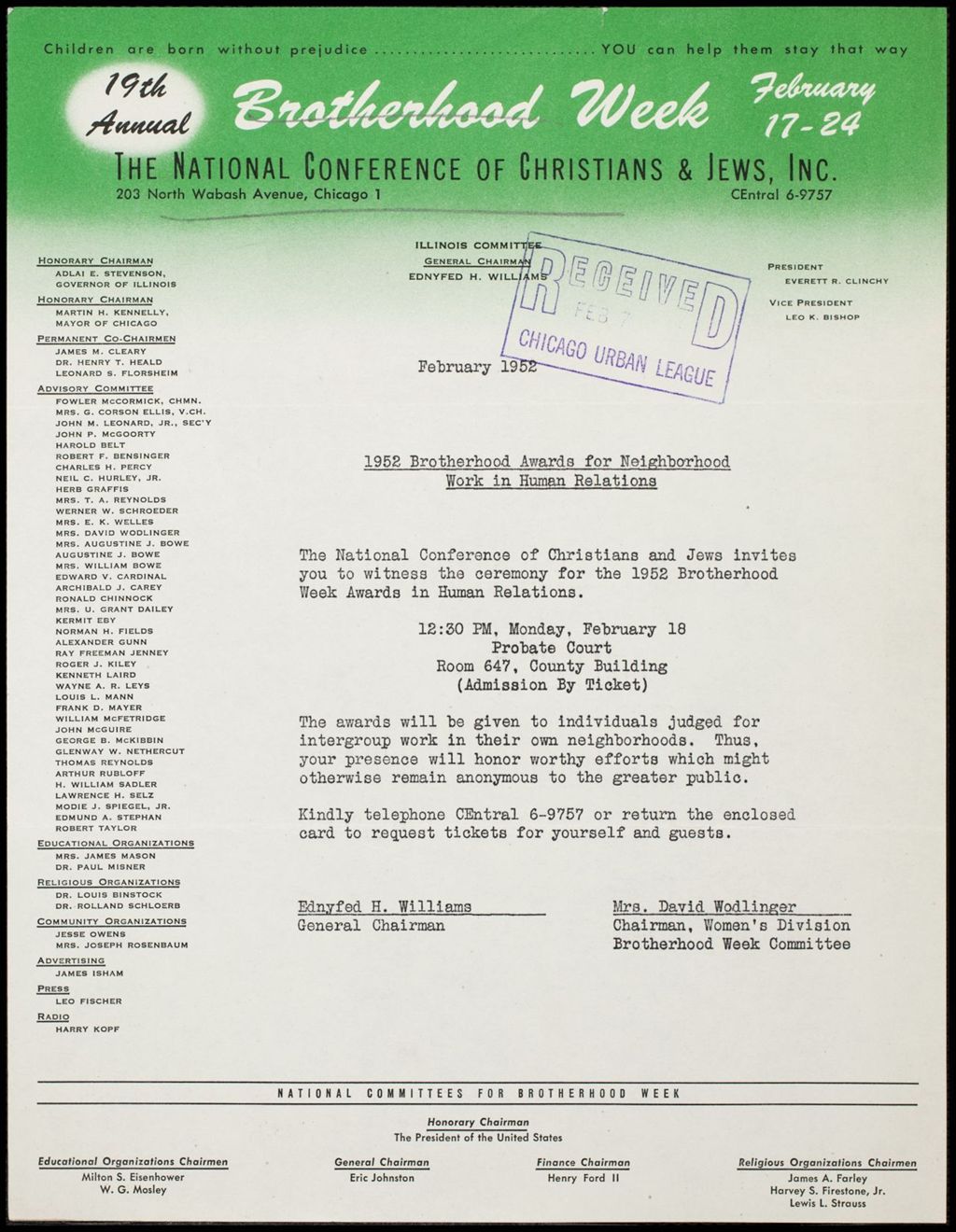 Miniature of National Conference of Christians and Jews, 1952-1956 (Folder I-2651)