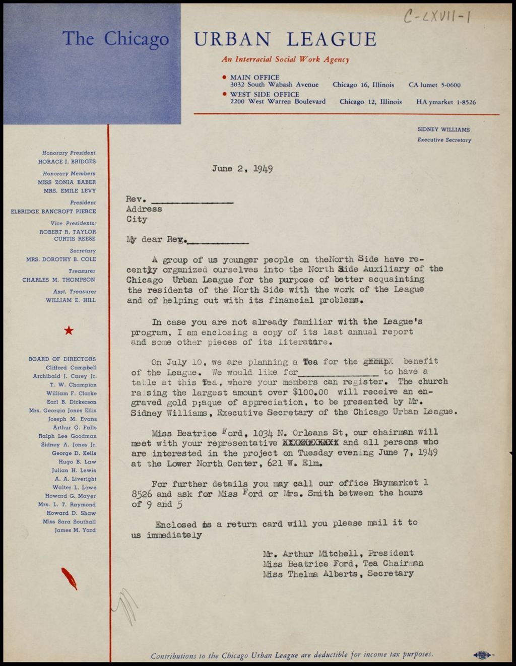 Miniature of North Side Auxiliary - correspondence, 1949-1950 (Folder I-2671)