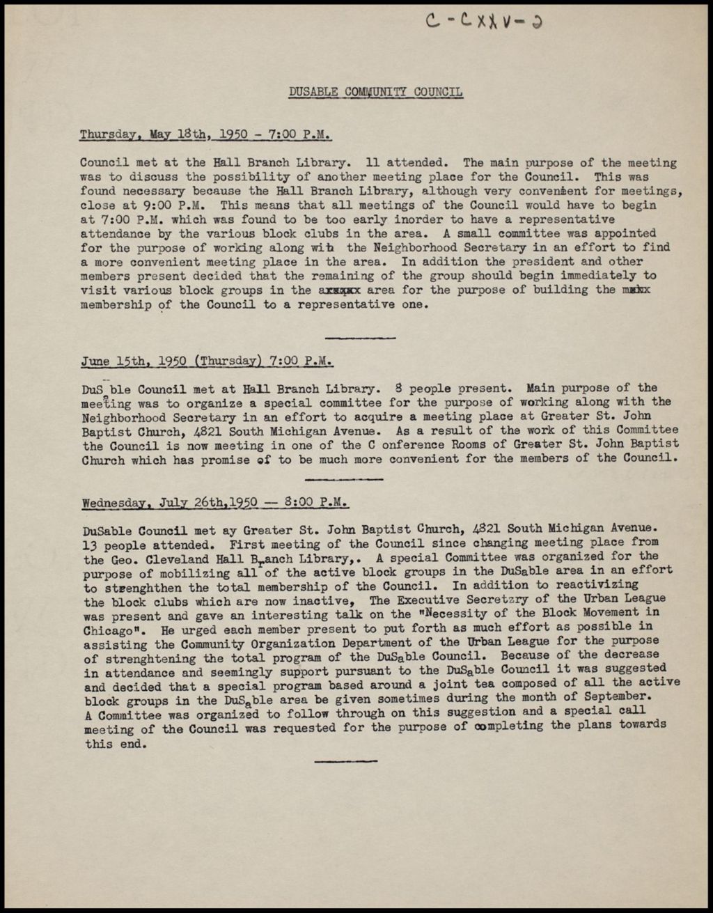 Miniature of DuSable Council reports, 1950-1954 (Folder I-2674)