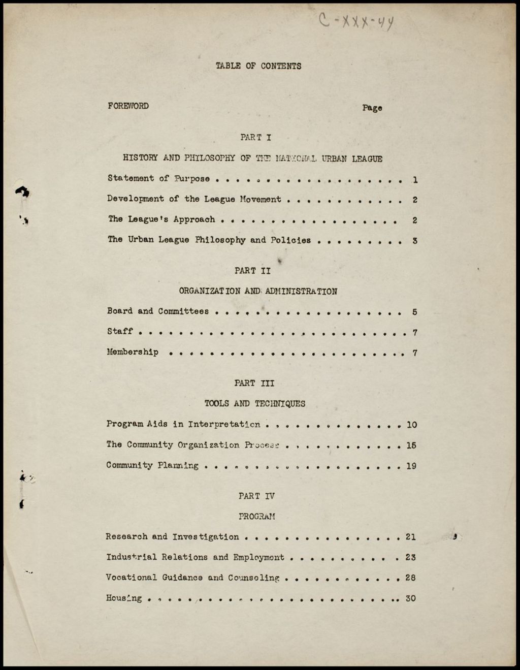 Miniature of Handbook of Operations for Urban League Personnel, undated (Folder I-2680)