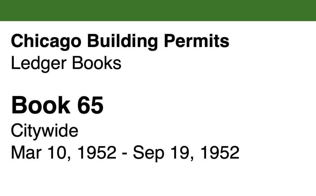 Miniature of Chicago Building Permits, Book 65, Citywide: Mar 10, 1952 - Sep 19, 1952