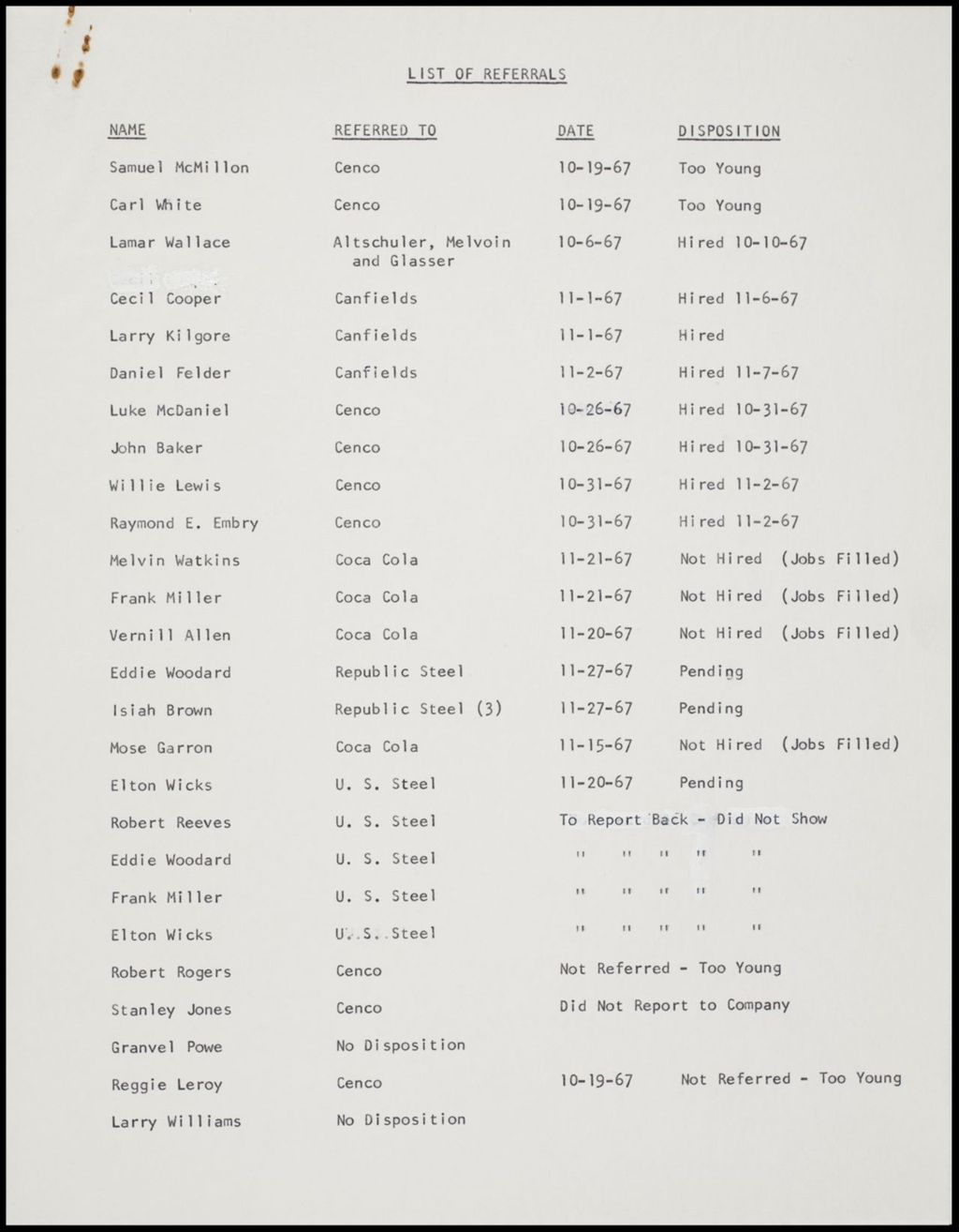Miniature of TWO - Job Referral Sheets, undated (Folder II-19)