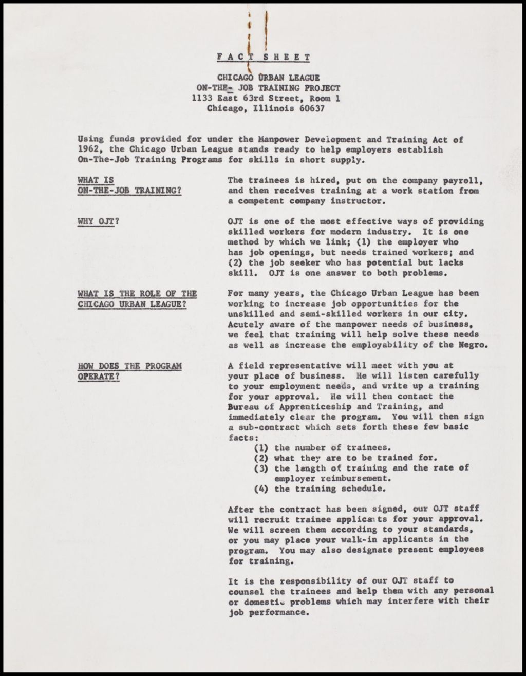 Miniature of Fact Sheet, undated (Folder II-18)