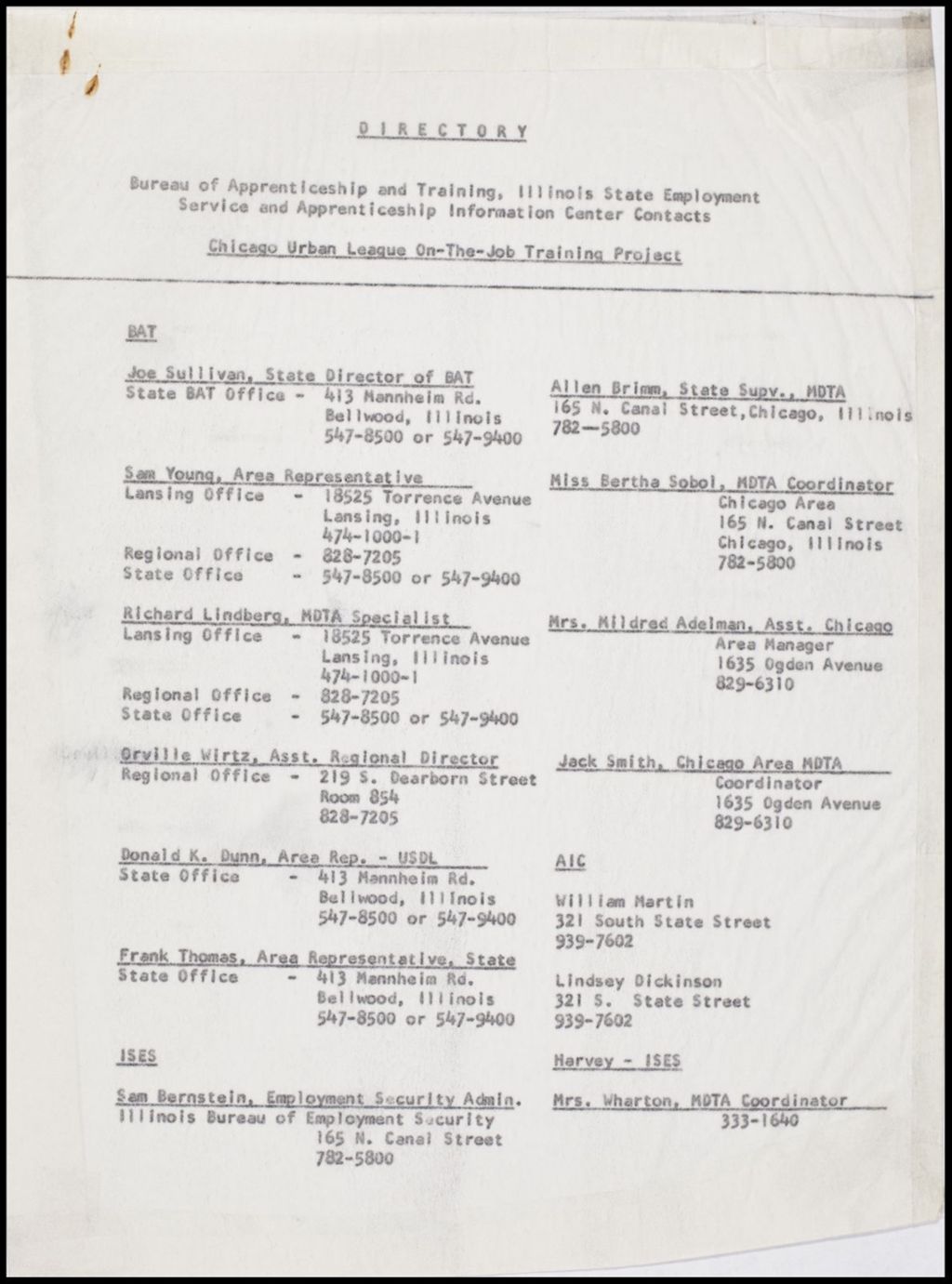 Miniature of ISES Contact List, undated (Folder II-17)