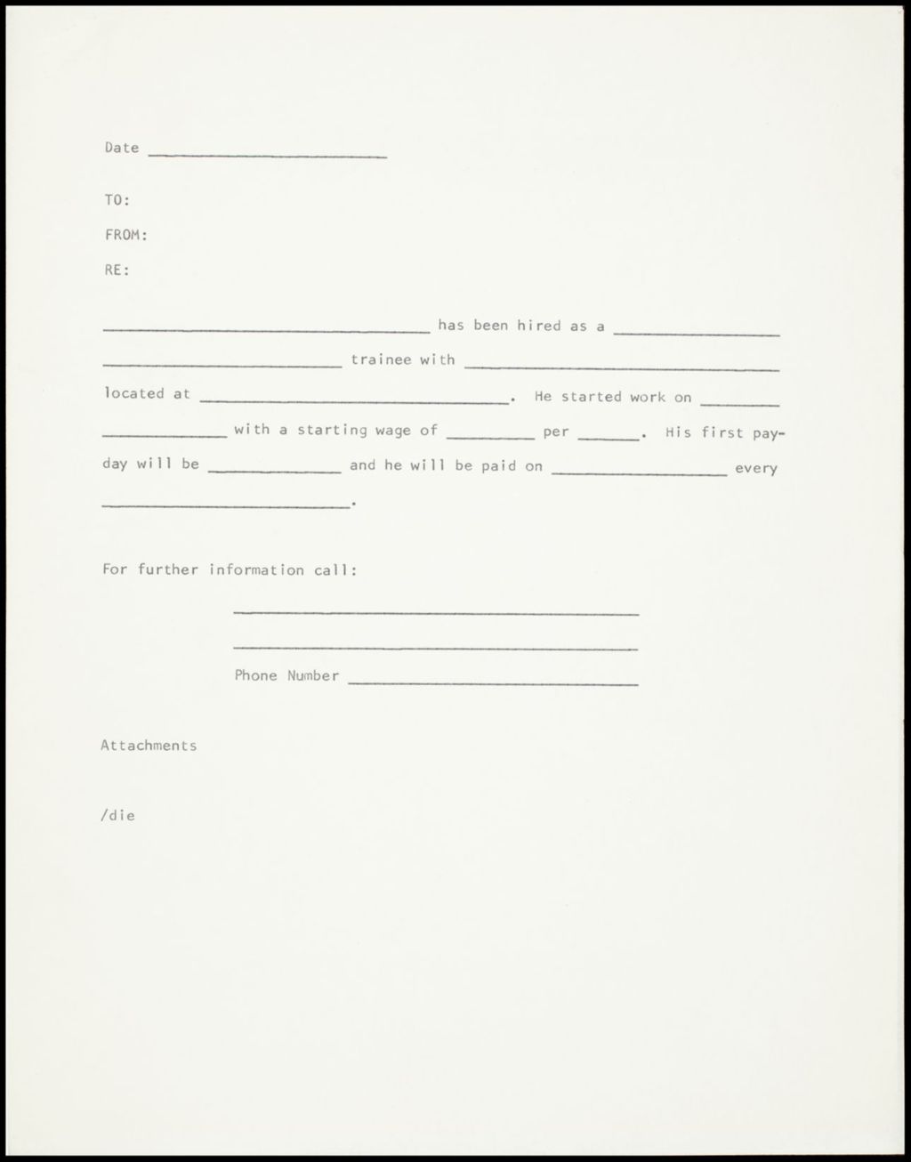 Miniature of Forms - Verification of Employment, undated (Folder II-10)