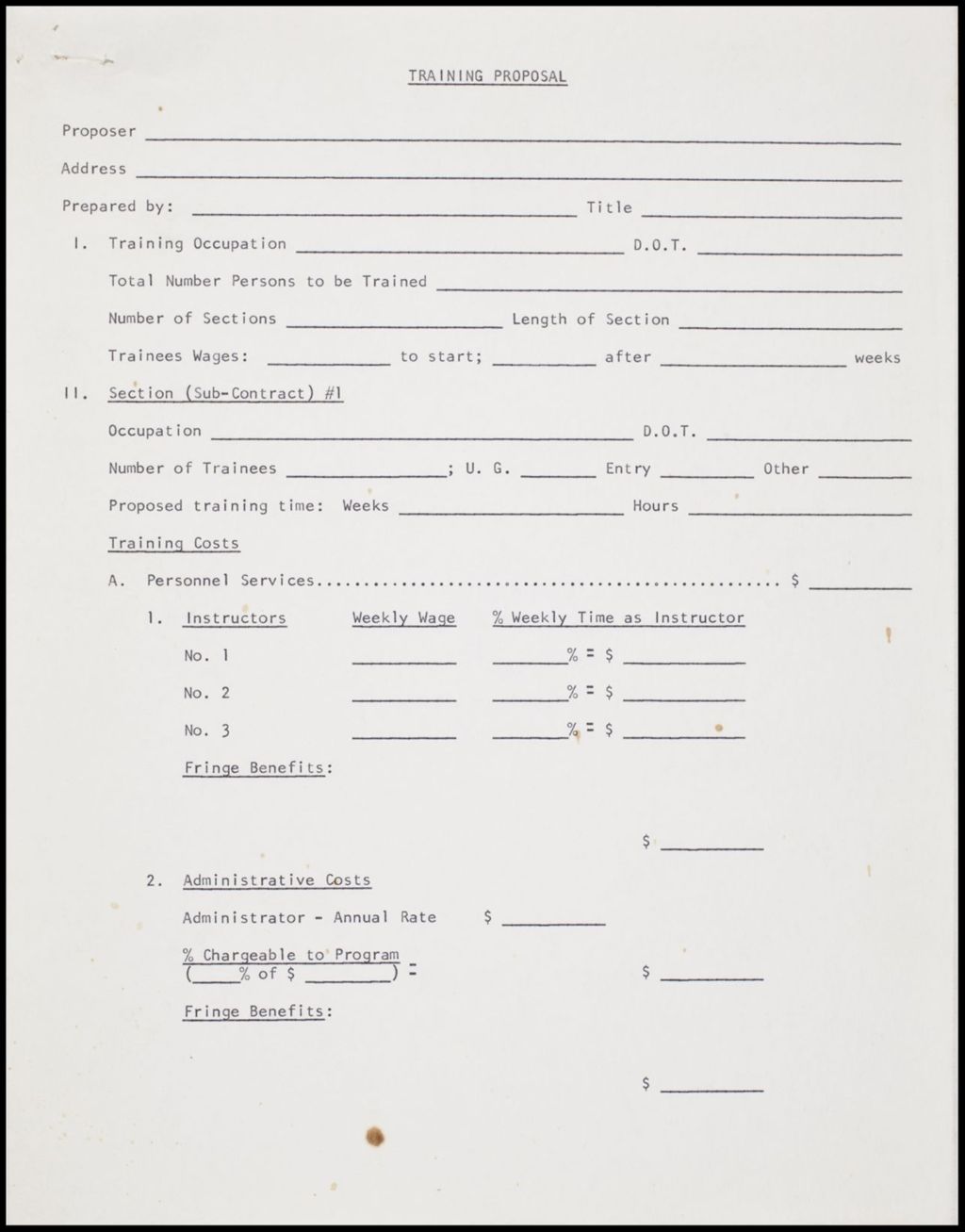Miniature of Forms - Training Proposal, undated (Folder II-9)