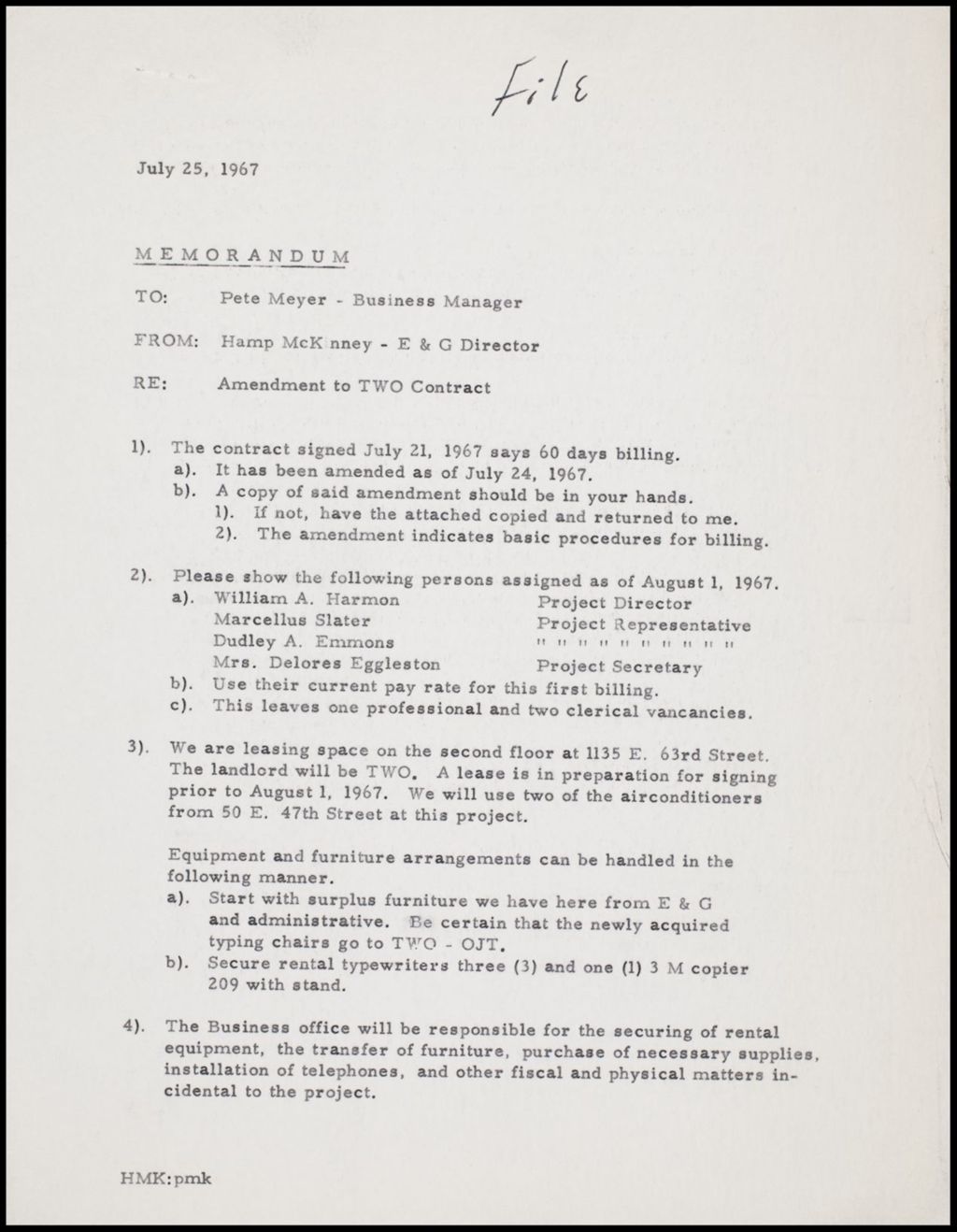 TWO - Contract Amendments, 1967 (Folder II-91)