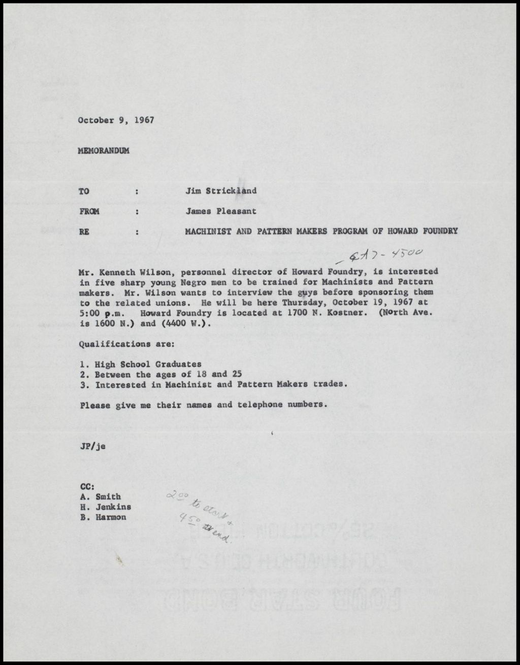 Howard Foundry, 1967 (Folder II-84)