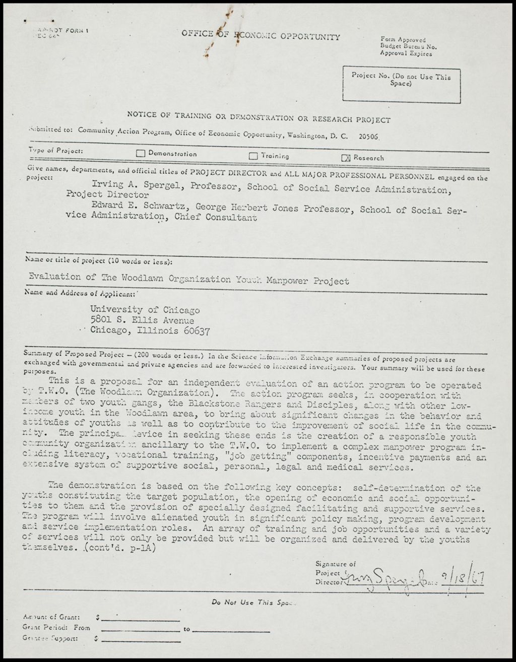 TWO - University of Chicago - Evaluation Team, 1967 (Folder II-83)