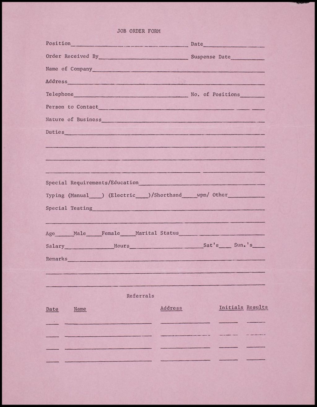 Miniature of Job Order Forms, 1967 (Folder II-78)