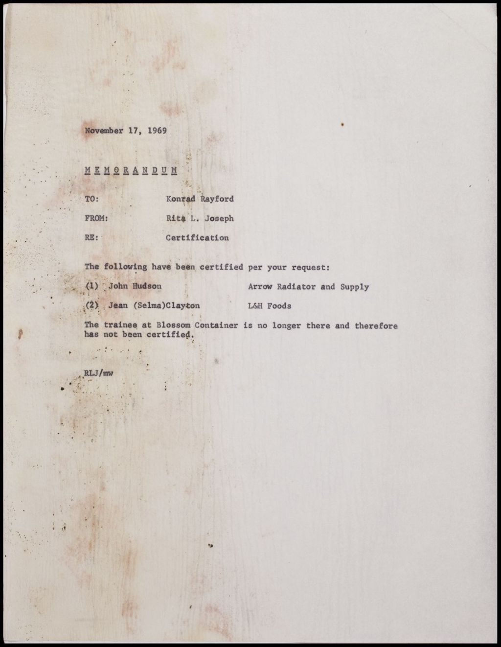 Job Development - Memorandums, 1968 (Folder II-147)