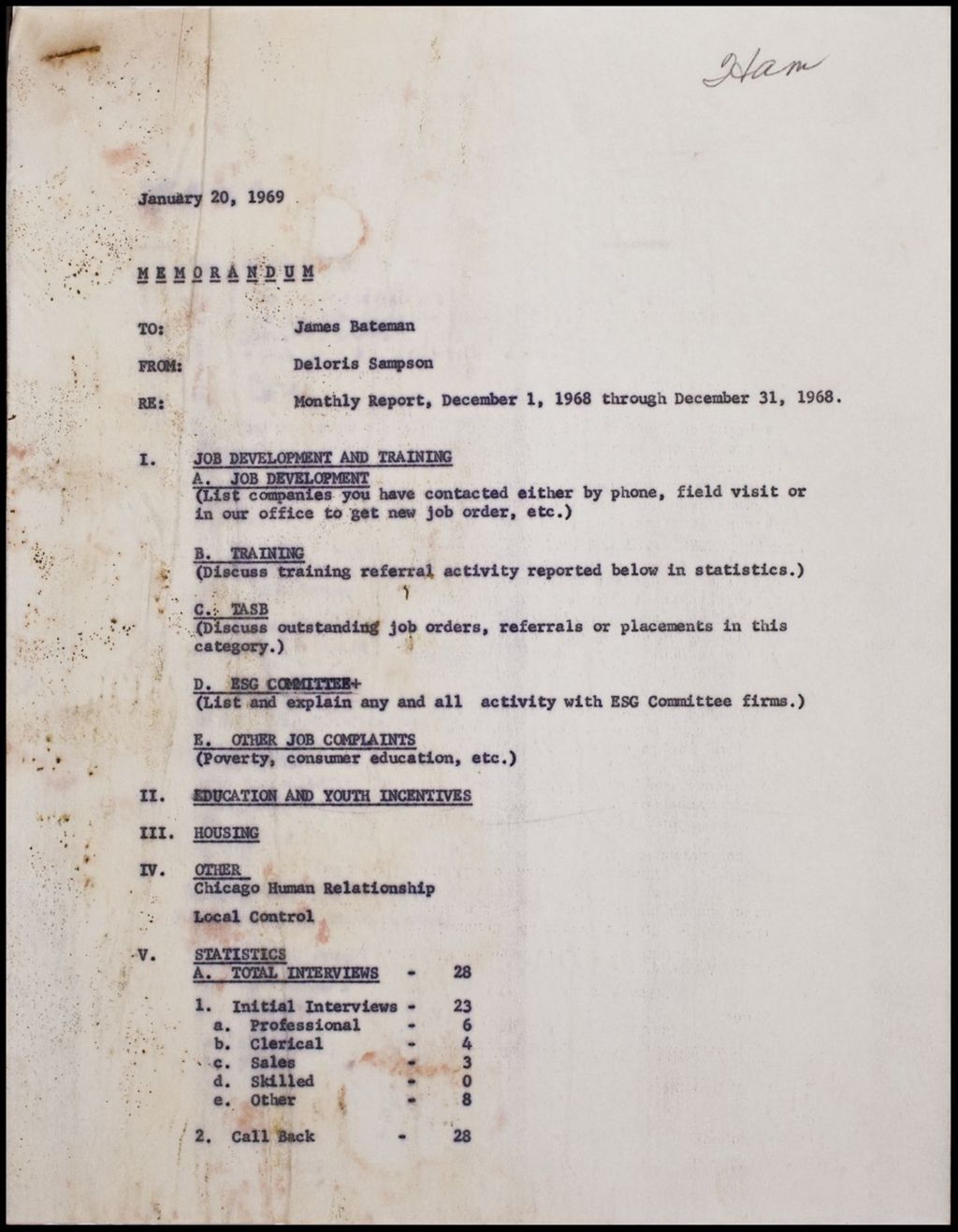 Job Development - Monthly Reports, 1968 (Folder II-146)