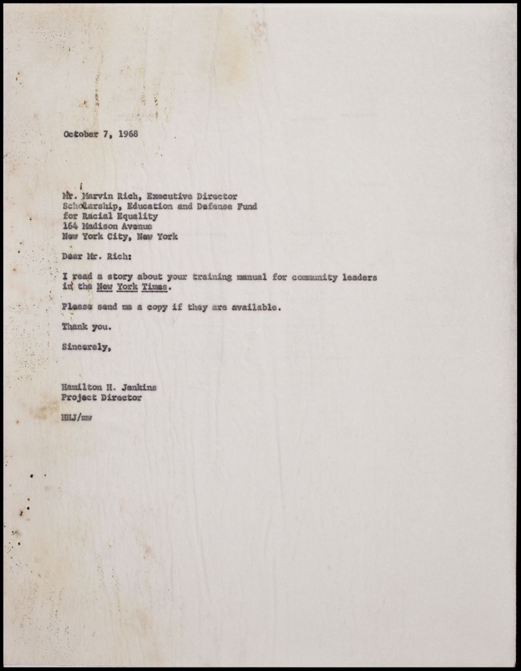Job Development - Correspondence, 1968 (Folder II-143)