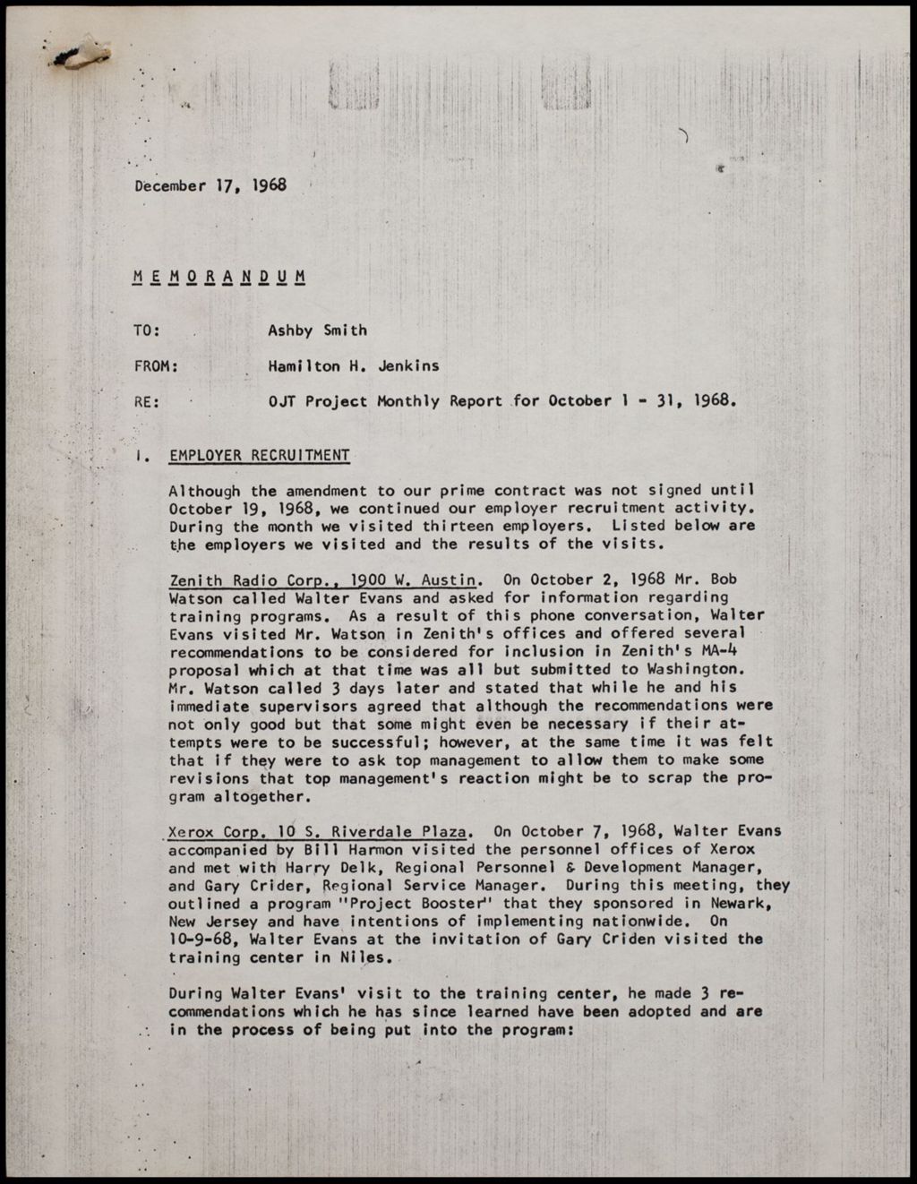 Monthly Report, 1968 (Folder II-142)