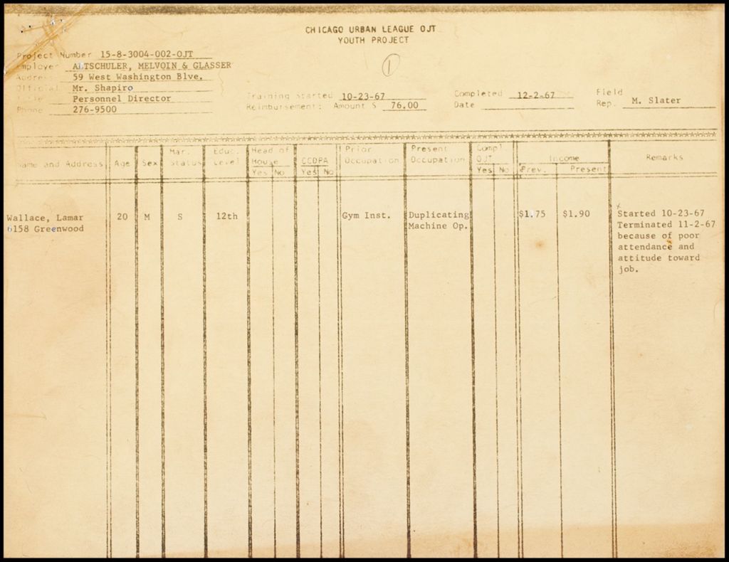 Miniature of Participation Sheets and Reports, 1967-1968 (Folder II-97)