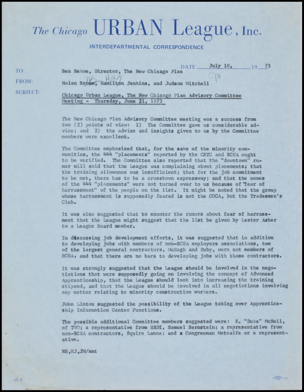 Advisory Committee Meeting, 1973 (Folder II-941)