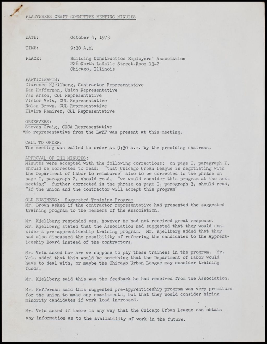 Plasterers' Minutes, 1973 (Folder II-996)