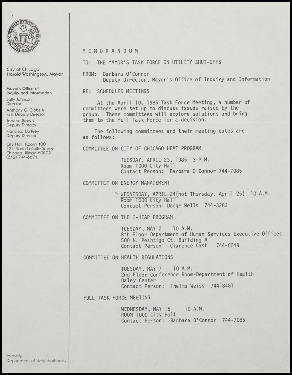 Heat Shut Off Task Force, 1985 (Folder II-1716)