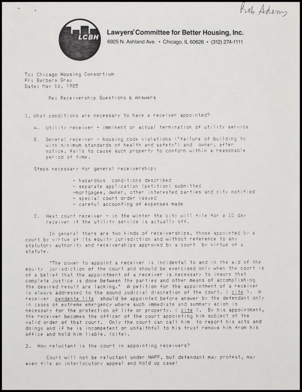 North East Network Proposal, 1985 (Folder II-1713)
