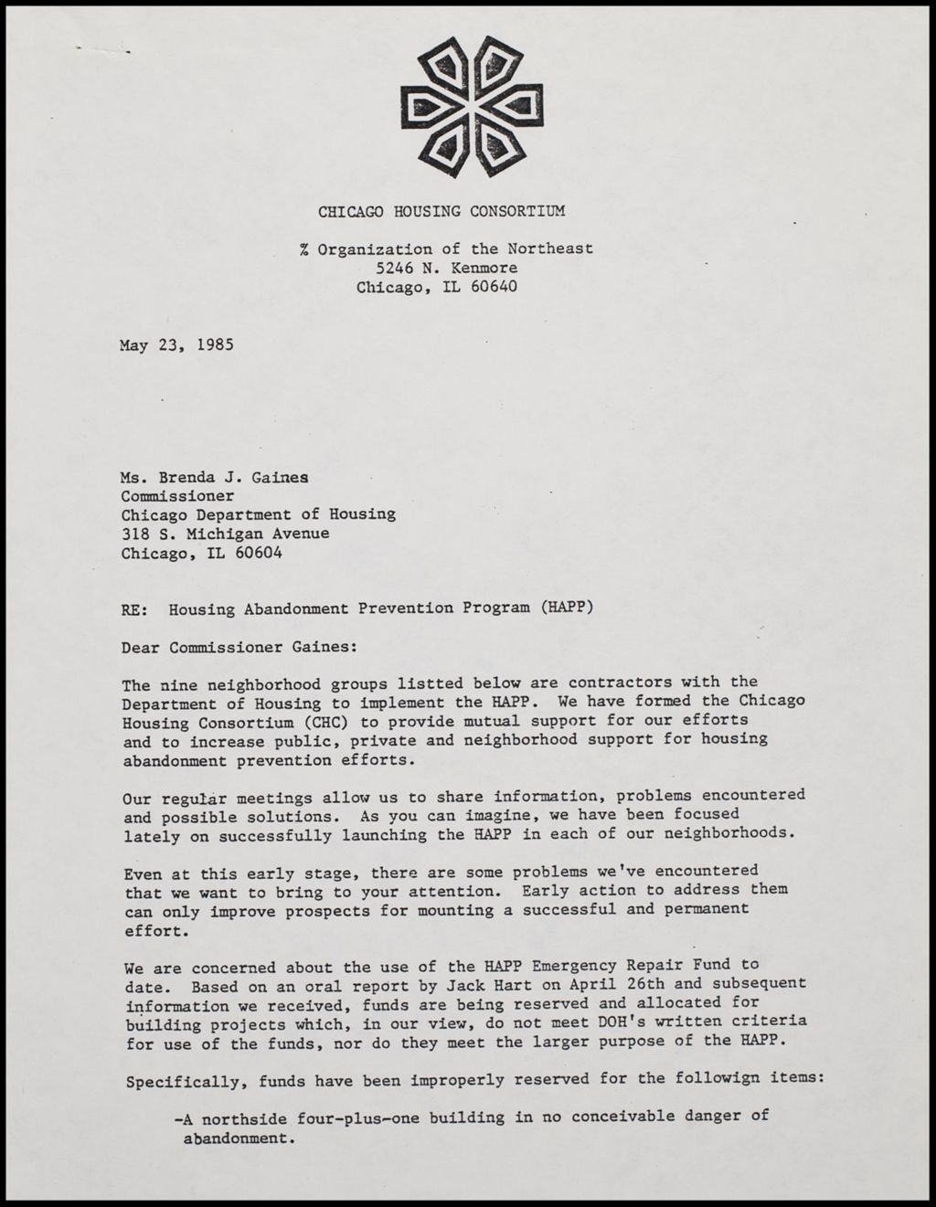 Letter to Gaines, 1985 (Folder II-1723)