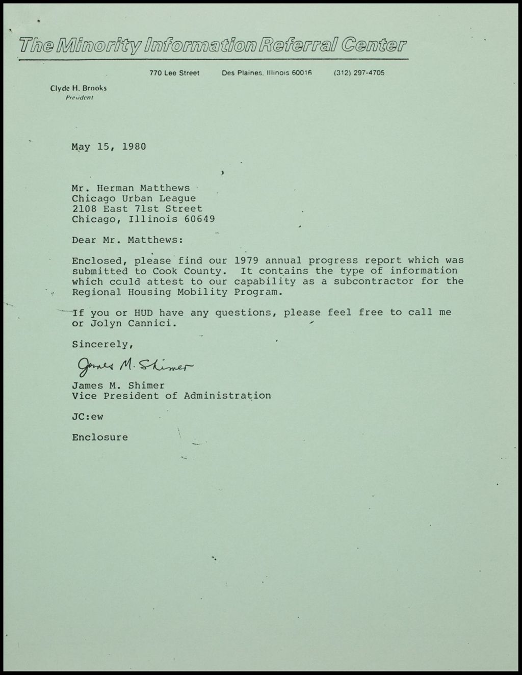 Correspondence - Herman Mathews, 1980 (Folder II-1773)