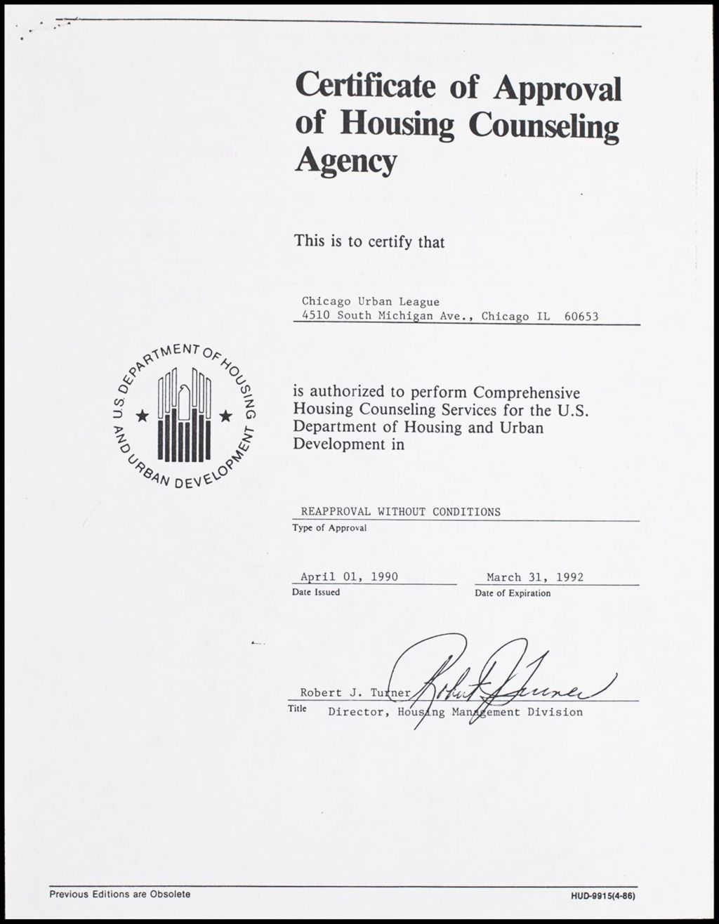 Comprehensive Housing Contract, 1990-1991 (Folder II-1788)