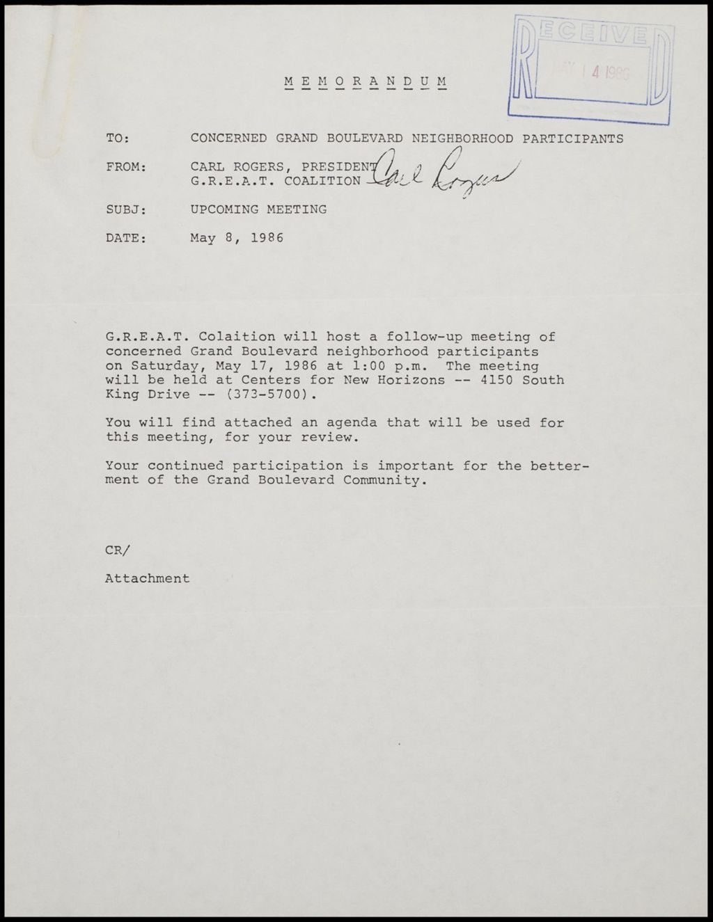 Meeting Minutes, 1986 (Folder II-1838)