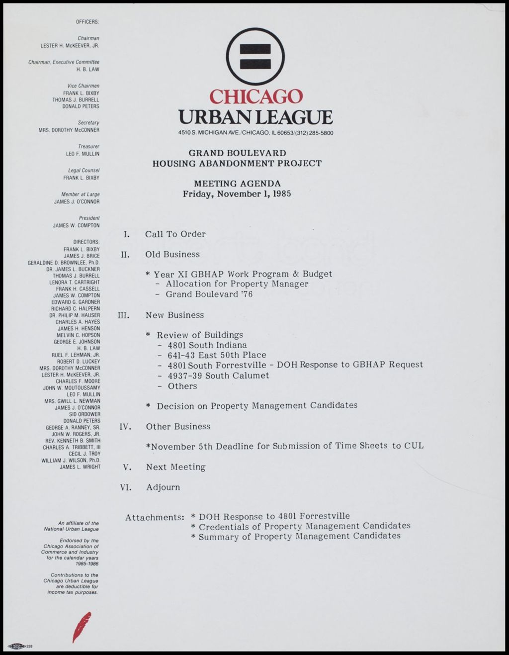 Meeting Notes, 1985 (Folder II-1819)
