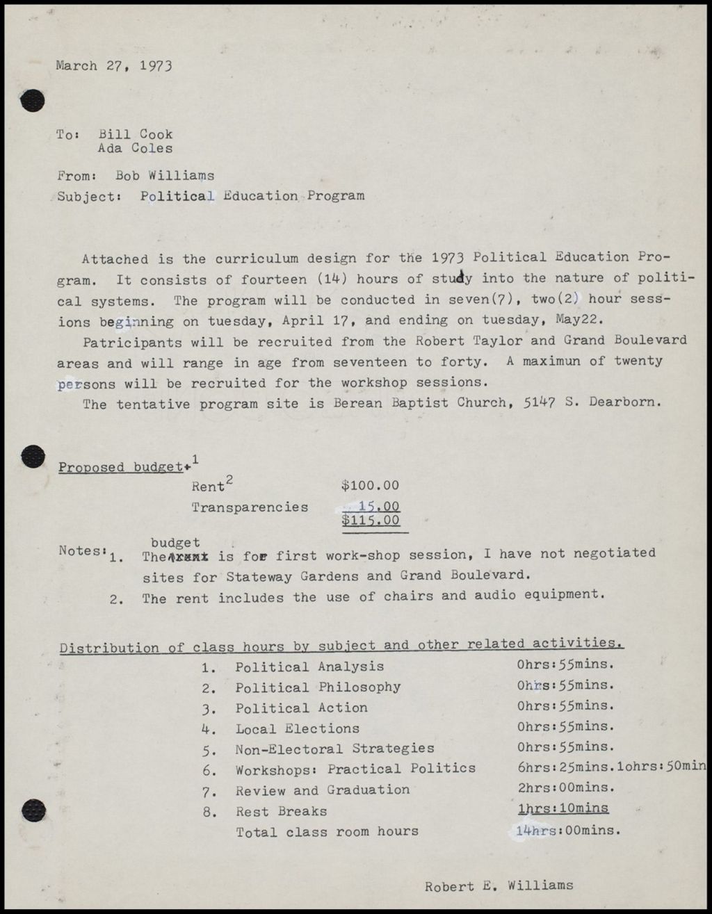 Political Education Program, 1973 (Folder II-2118)