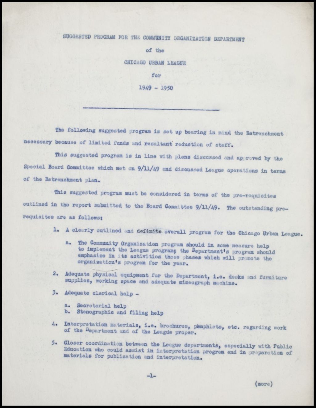 Proposed Programs and Highlights of Post Programs, 1949-1954 (Folder II-2177)