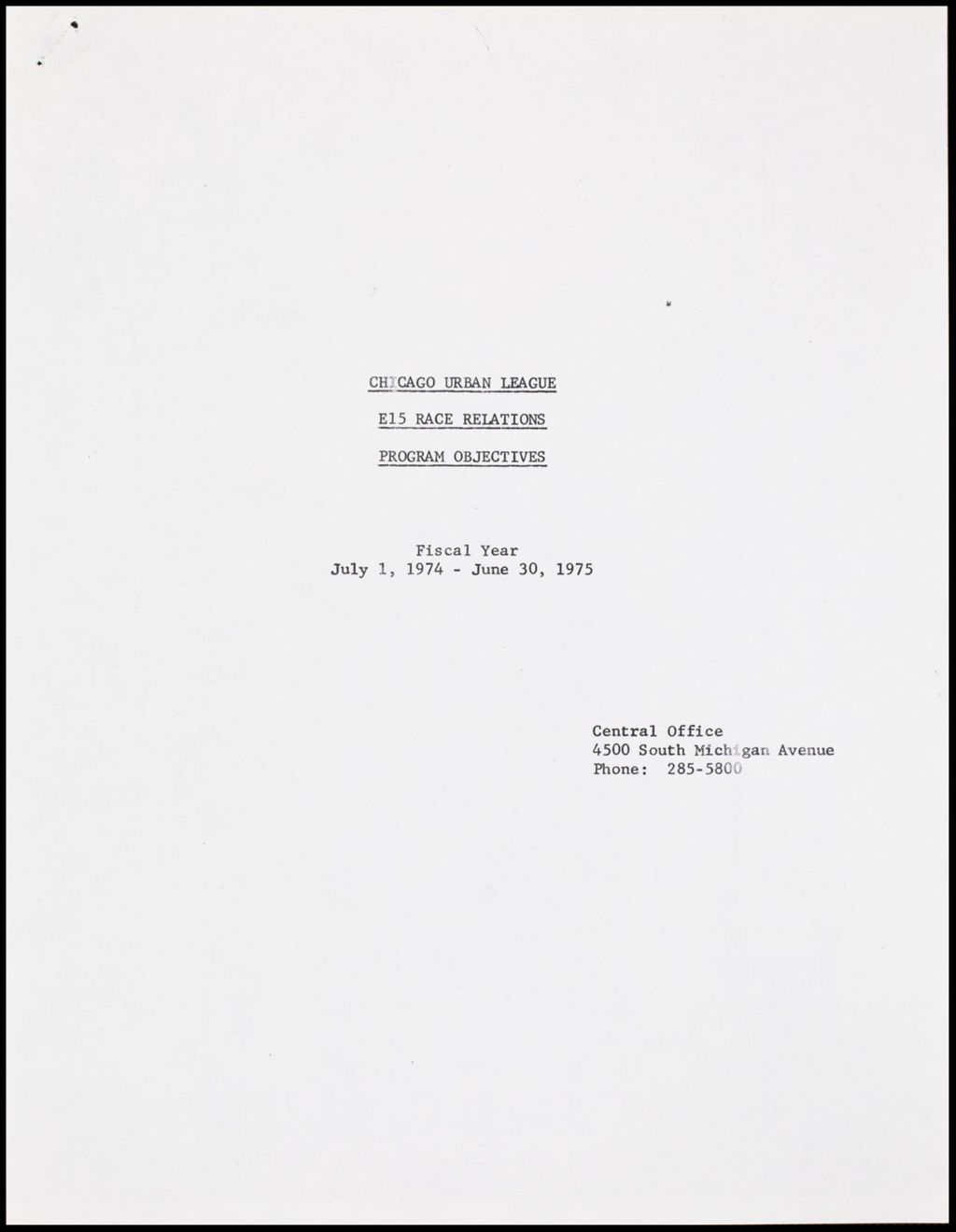 E15 Race Relations - Program Objectives, 1974-1975 (Folder II-2256)