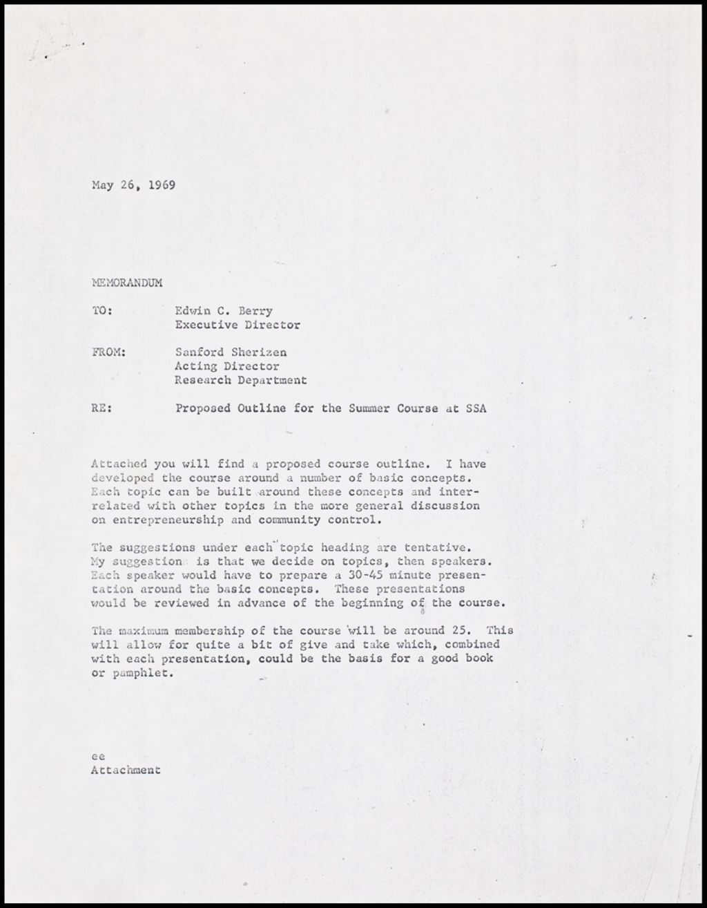Course Outline - Effecting Change in Racism in American Society, 1969 (Folder II-2253)