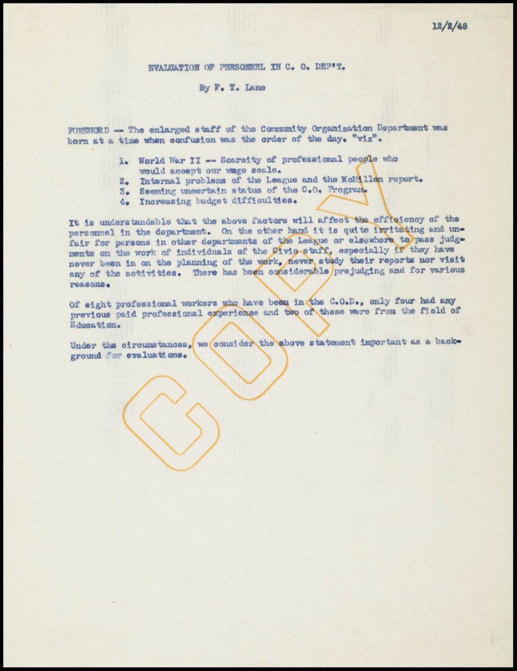 Evaluation of Personnel, 1948-1949 (Folder II-2281)