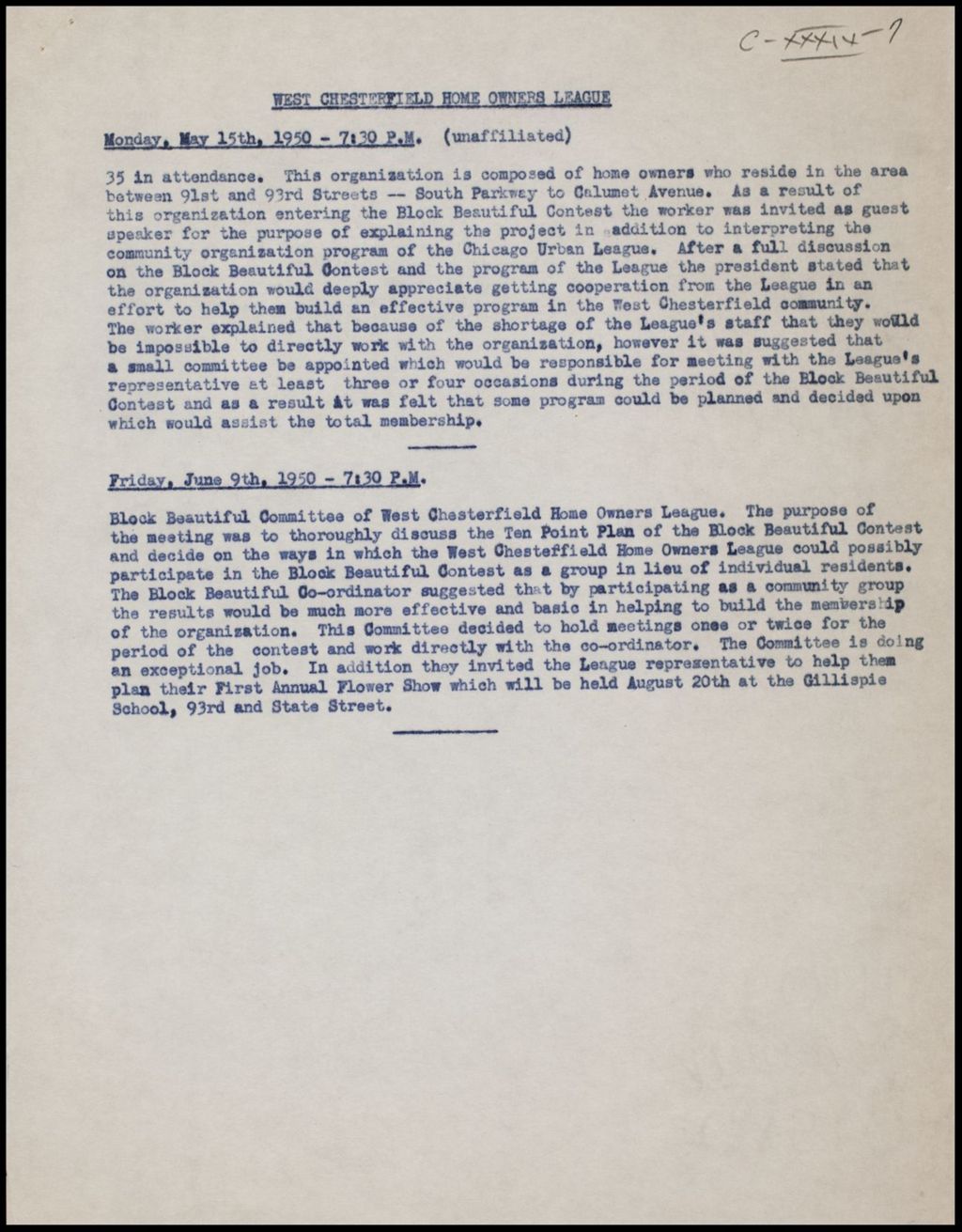Block Clubs Awaiting Organization, 1950-1952 (Folder II-2309)