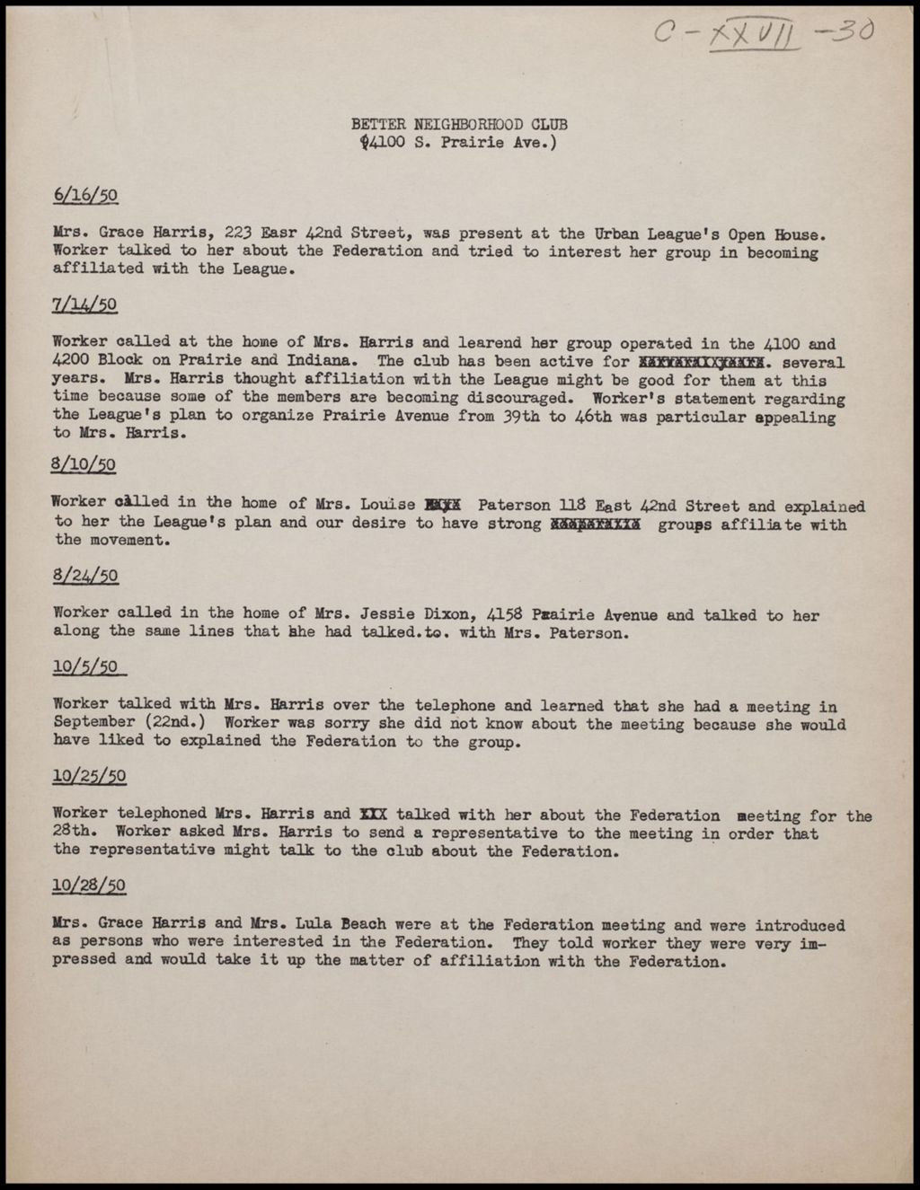 Block Club Reports - Parker Council, 1950-1954 (Folder II-2300)