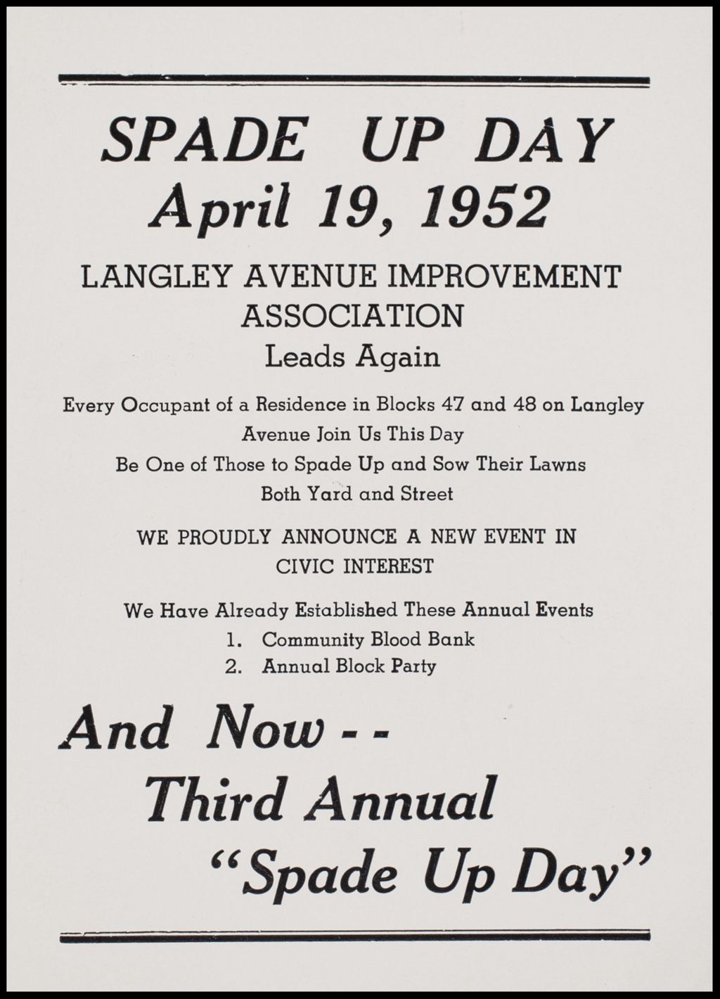 Langley Avenue Improvement Association, 1952 (Folder II-2325)
