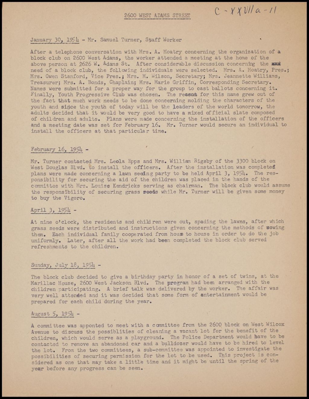 Block Clubs Reports - Westside's Central Area, 1951-1955 (Folder II-2315)