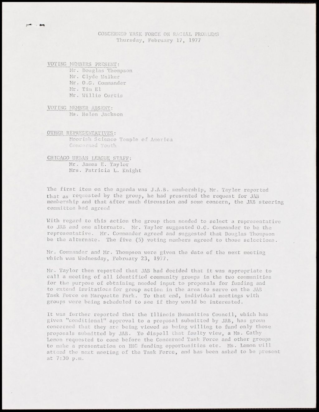 Concerned Task Force on Racial Problems, 1977 (Folder III-1835)