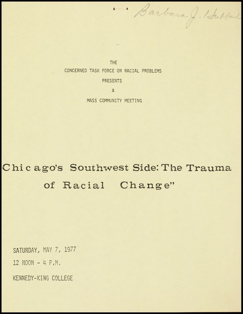 Chicago's Southwest Side The Trauma of Racial Change, 1977 (Folder III-1834)