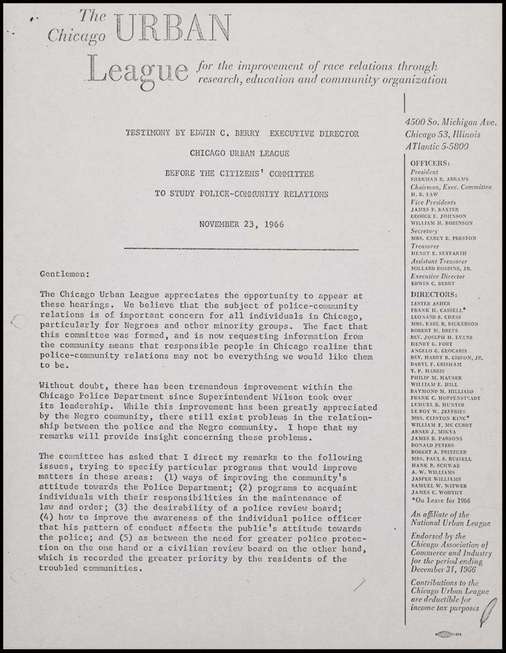 Police Community relations, 1966-1970 (Folder III-1853)