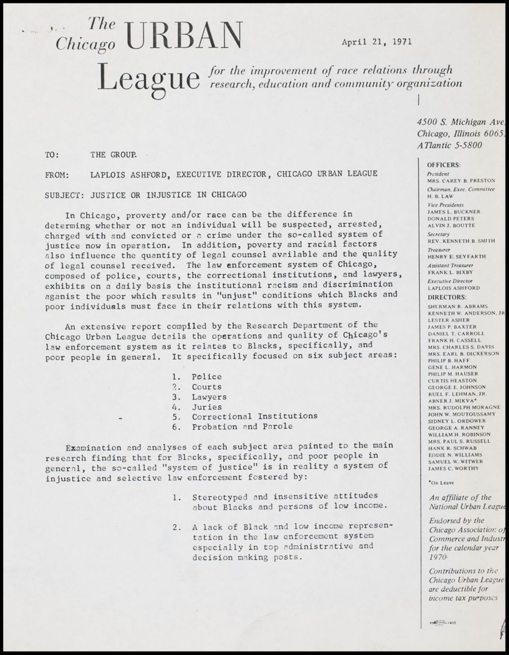 Race Relations and Law Enforcement Reports, 1971 (Folder III-1884)