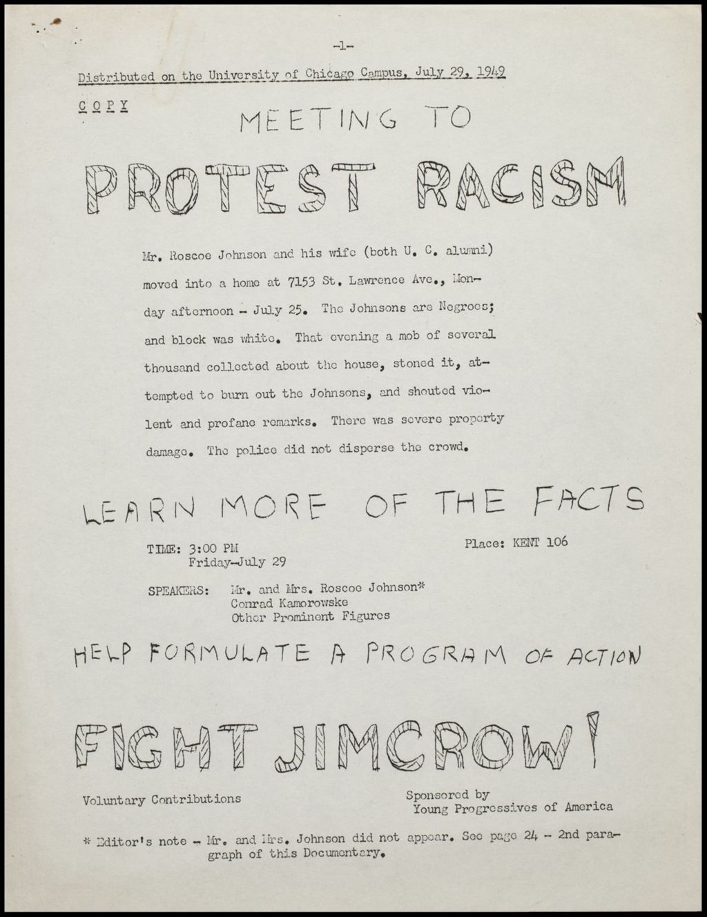 Miniature of Housing Disturbances Against Black Families in White Neighborhoods, 1949 (Folder III-495)
