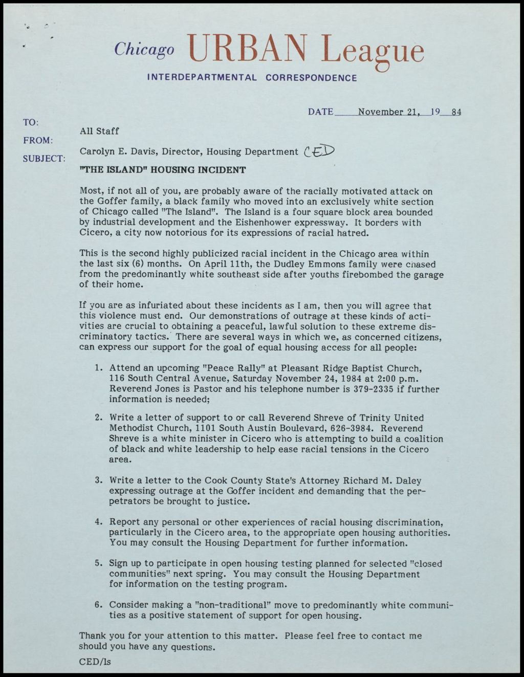 Island Housing Incident, 1984 (Folder III-533)