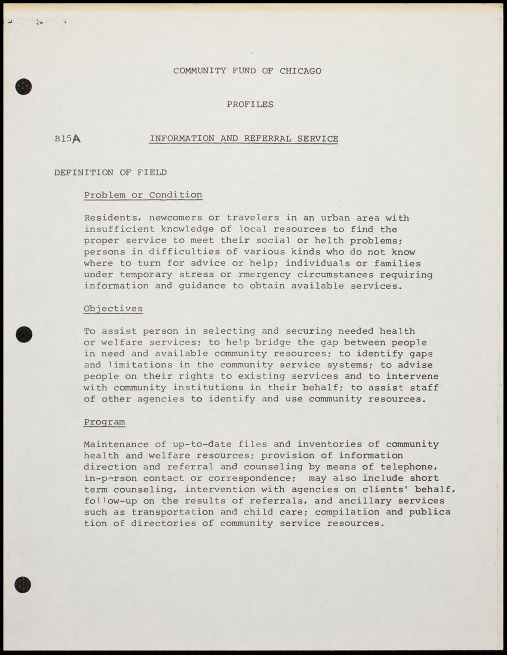 Chicago Community Fund B15A definitions, 1971 (Folder III-1824)
