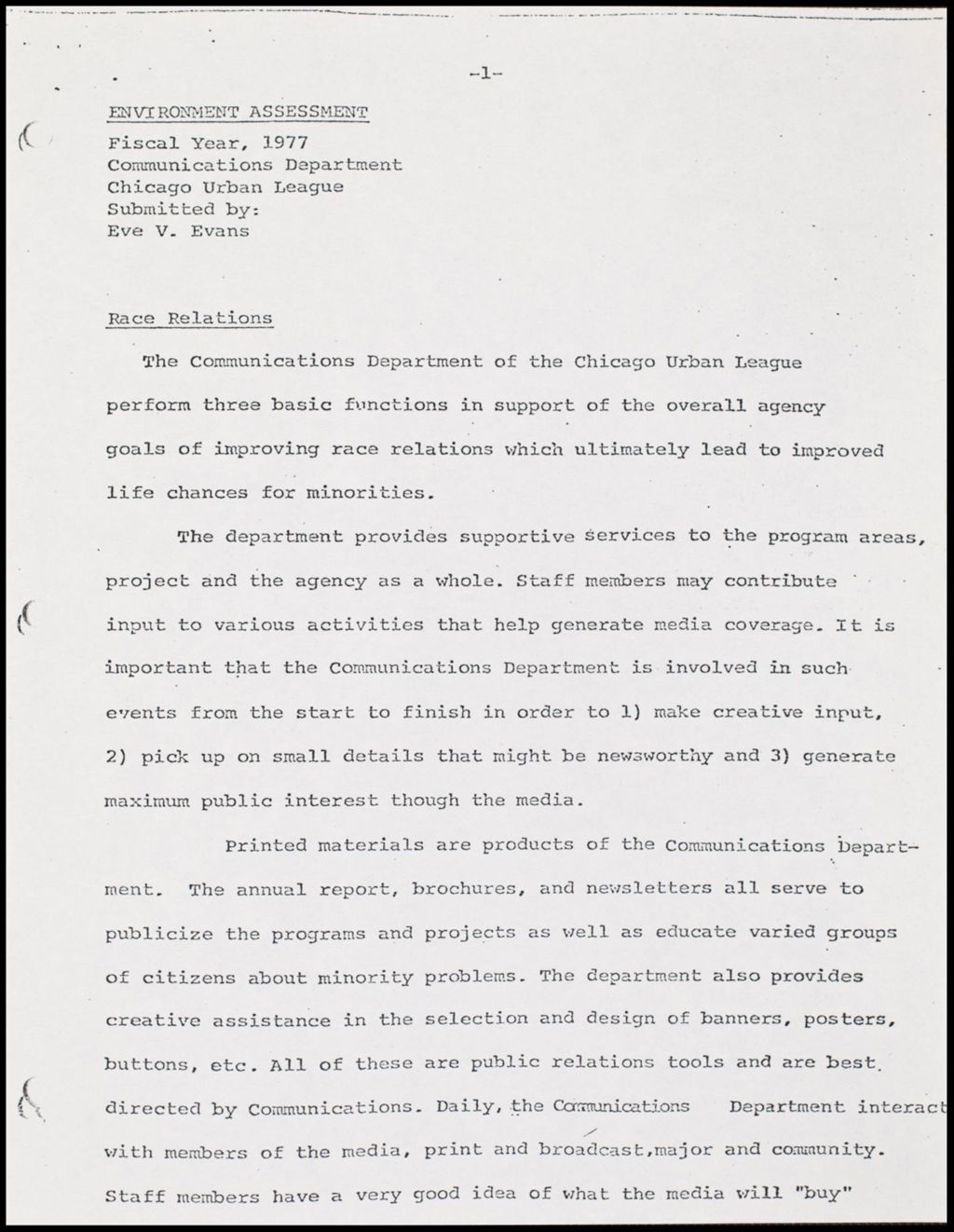 Miniature of Communications Department Environmental Assessment, 1977 (Folder III-1837)