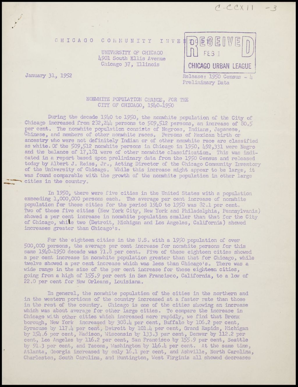 National Headquarters Evaluation Studies of the Chicago, 1955 (Folder III-2450)