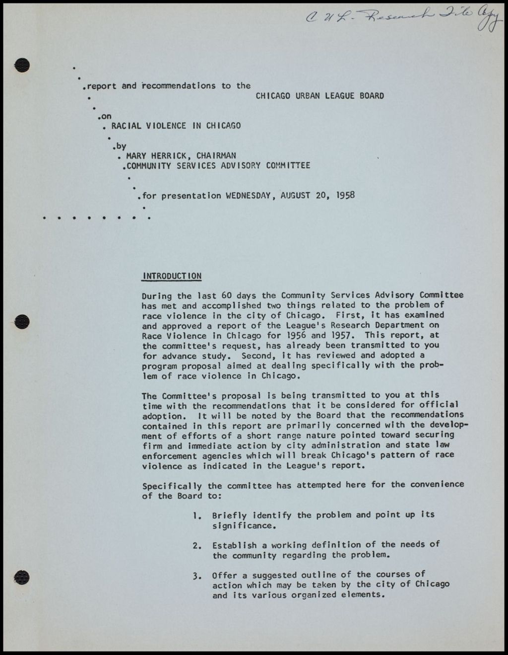 Urban League Research Statements and Reports, 1959 (Folder III-2464)