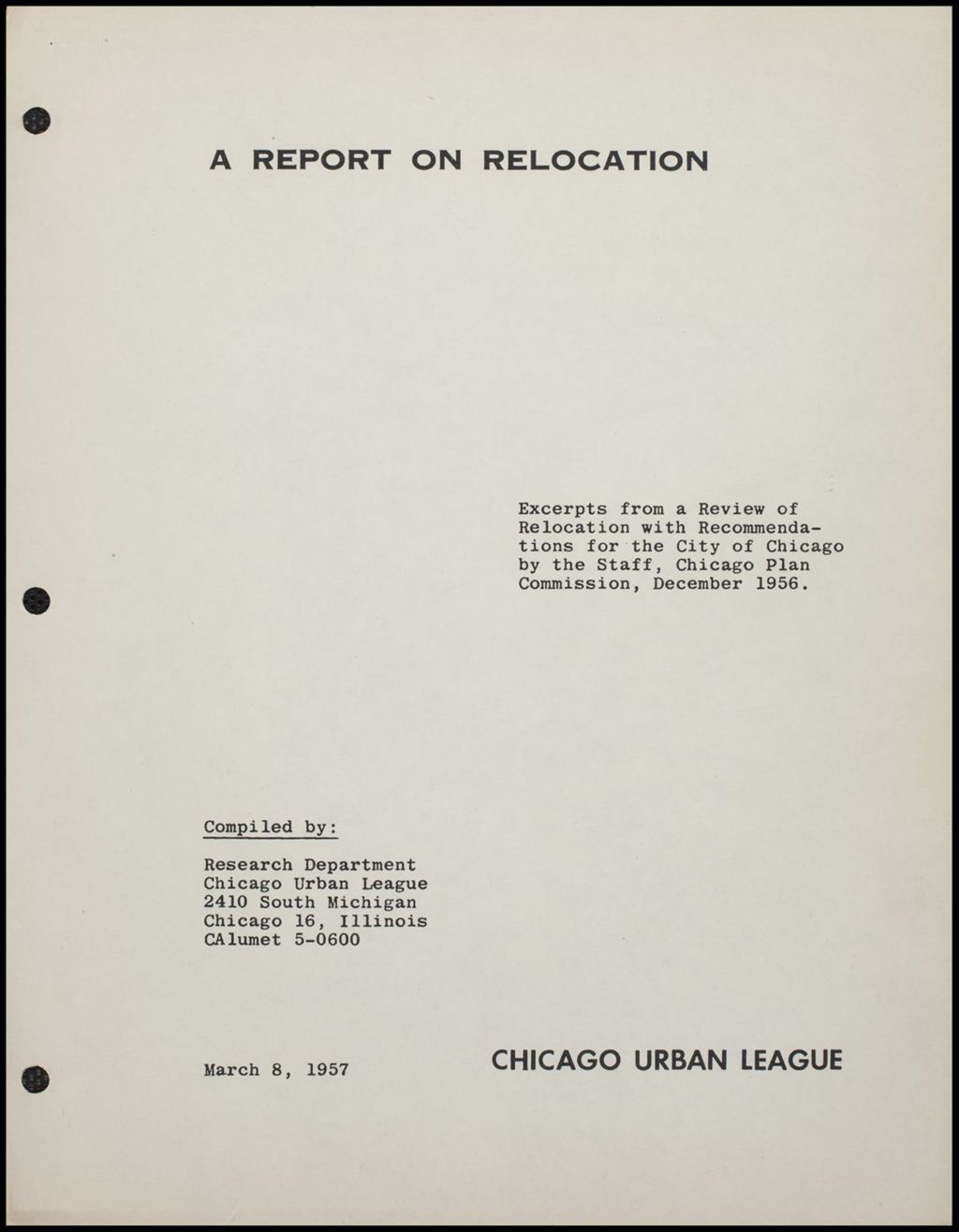 CUL Community Services Advisory Committee Special Data and Reports, 1956-1957 (Folder III-2454)
