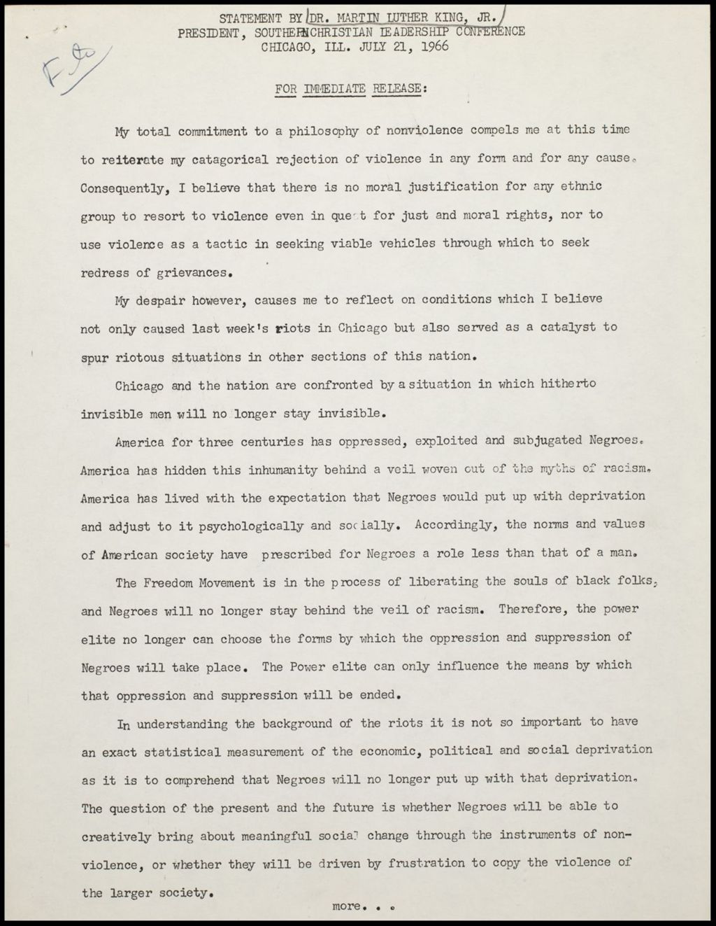 The Role of Martin Luther King Publications, 1965 (Folder III-2932)